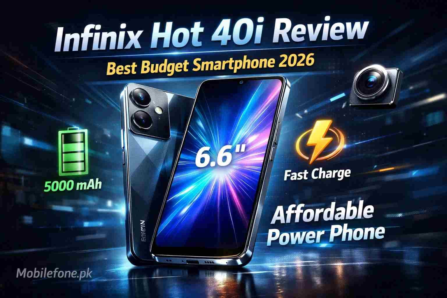 Infinix Hot 40i phone on dark tech design