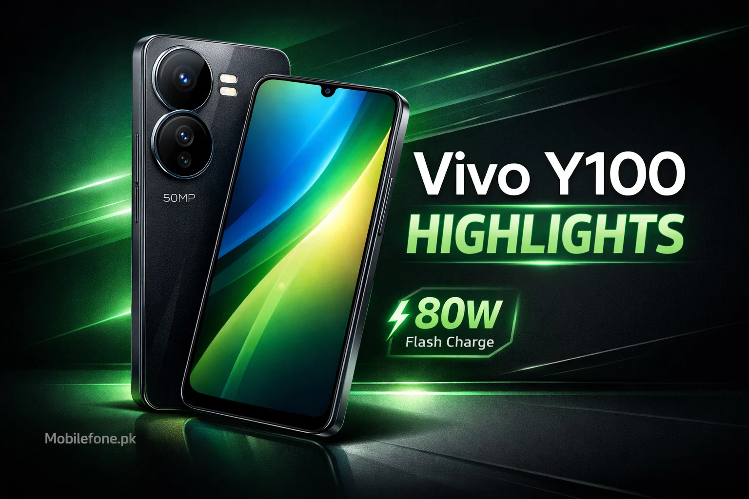 Vivo Y100 phone with specs icons