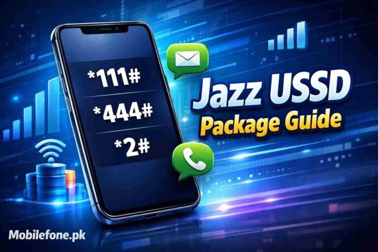 Mobile showing Jazz USSD codes for package check