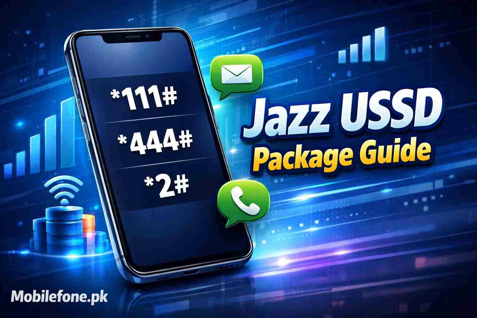 Mobile showing Jazz USSD codes for package check